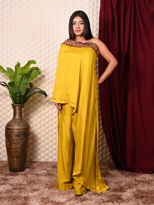 Yellow Drape Saree With Boutique Work